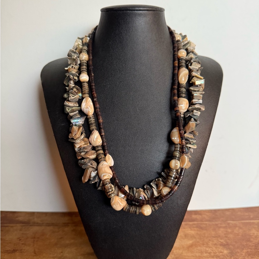 Lannie 925 Natural Elements 3 Strands Earth Tone Necklace. Boho/ Hippie View 5